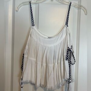 Aerie White Camisole with Navy Braided Straps